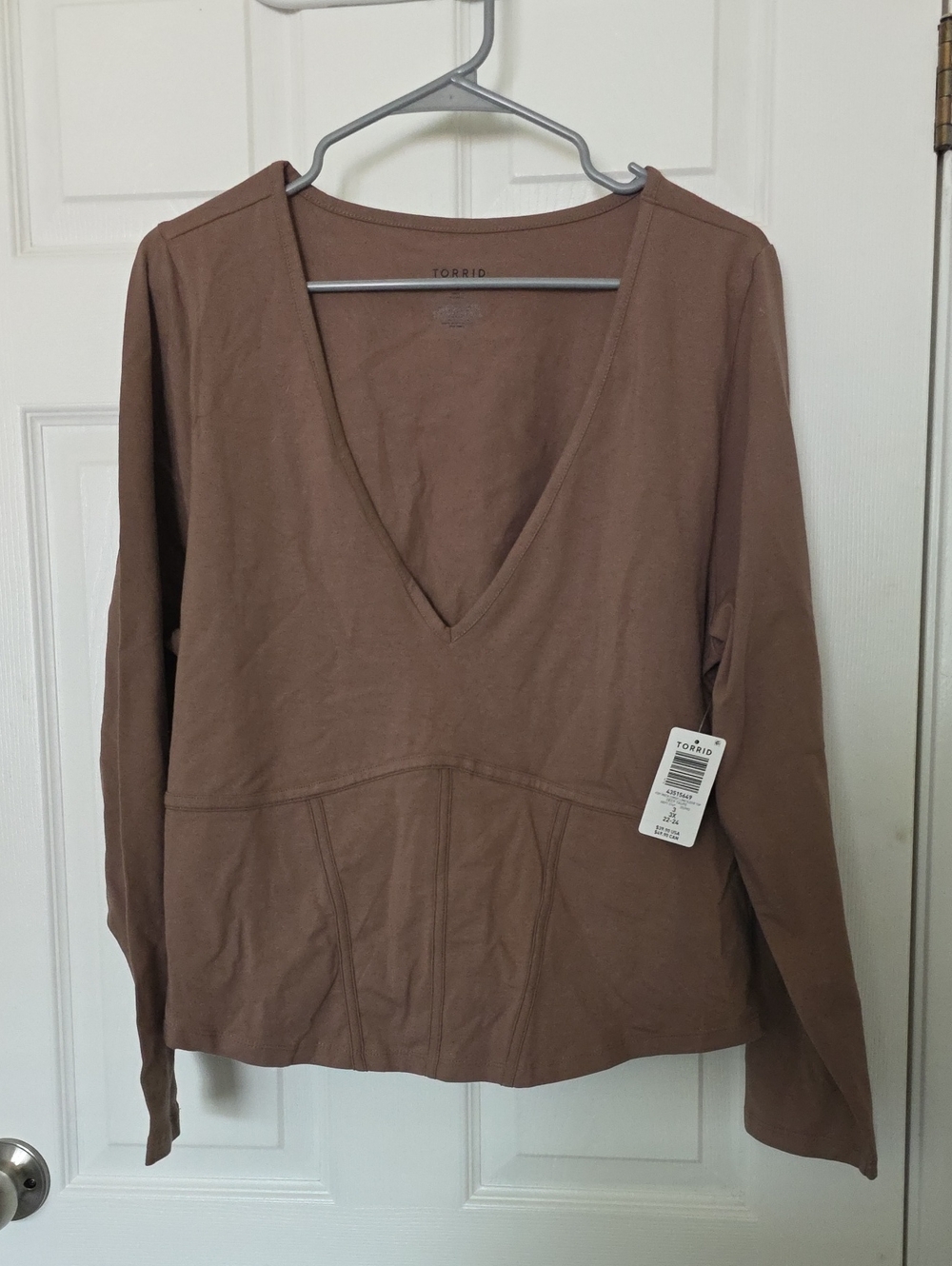 torrid Brown Deep V-Neck Long Sleeve Top